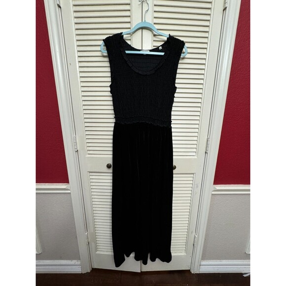 Max Studio Women  Textured Georgette & Velvet Maxi Dress Black Sleeveless L - Picture 1 of 8